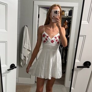 Francesca's Collections White Dress with Red Floral Accents